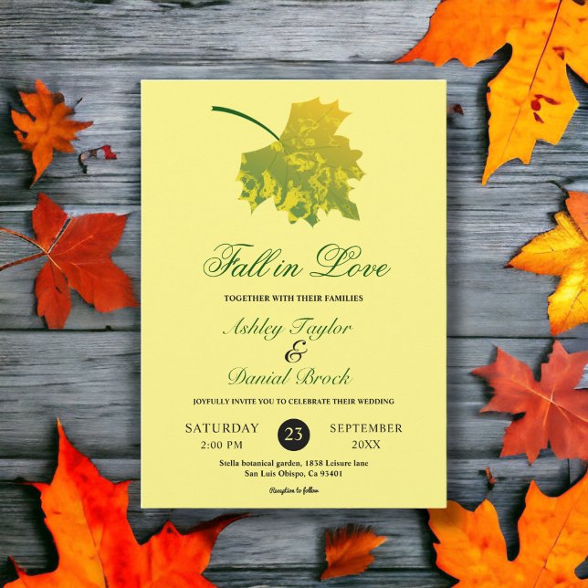 Watercolor Green Fall Leaves Yellow Floral Wedding Invitation (Creator Uploaded)