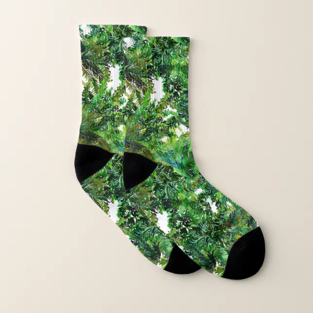 Watercolor green fern forest fall pattern socks | Zazzle
