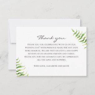 Watercolor green fern. Greenery botanical wedding Thank You Card