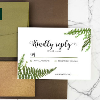 Watercolor Green Fern Leaf Wedding Engagement RSVP Card