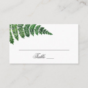 Watercolor green fern. Woodland wedding. Botanical Place Card