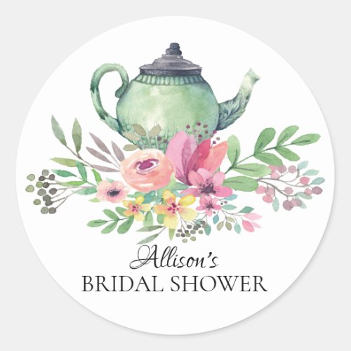 Watercolor Green Floral Bridal Tea Party Sticker