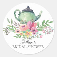 Watercolor Green Floral Bridal Tea Party Sticker