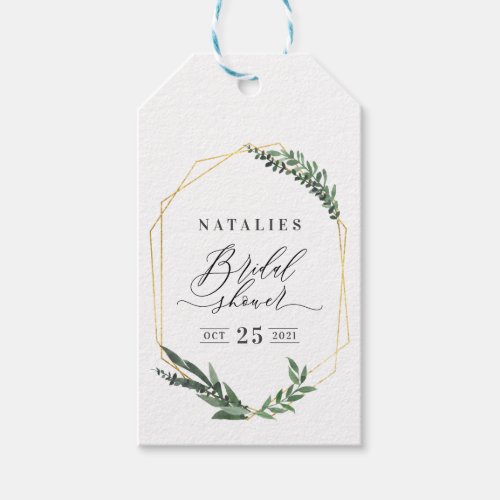 watercolor green floral elegant bridal shower  gift tags