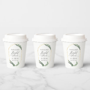 watercolor green floral elegant bridal shower paper cups