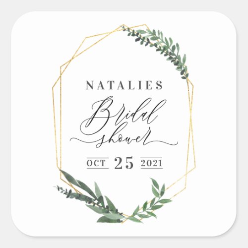 watercolor green floral elegant bridal shower  square sticker