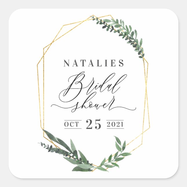 watercolor green floral elegant bridal shower  square sticker (Front)