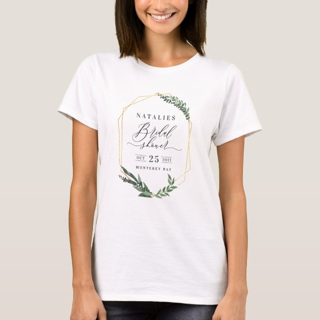 watercolor green floral elegant bridal shower  T-Shirt (Front)