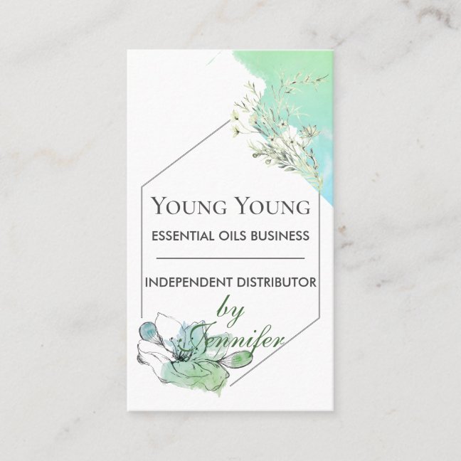 Watercolor Green Floral Essential Oils Living Business Card