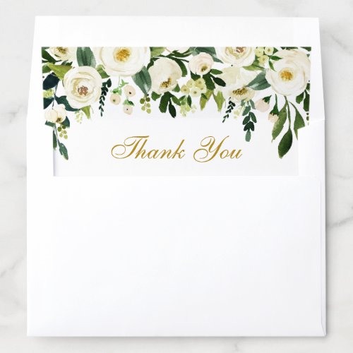 Watercolor Green Floral Gold Thank You Envelope Liner
