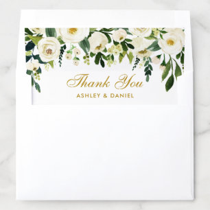 Watercolor Green Floral Gold Thank You Names Envelope Liner