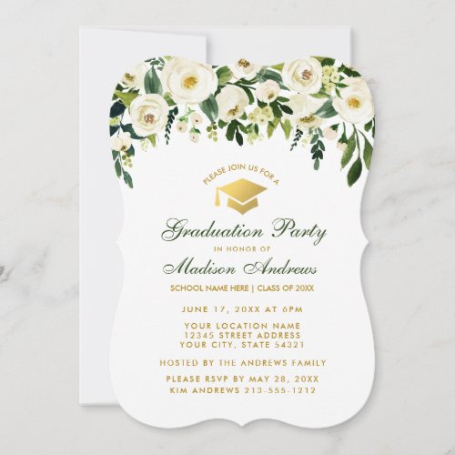 Watercolor Green Floral Graduation Party Invite B