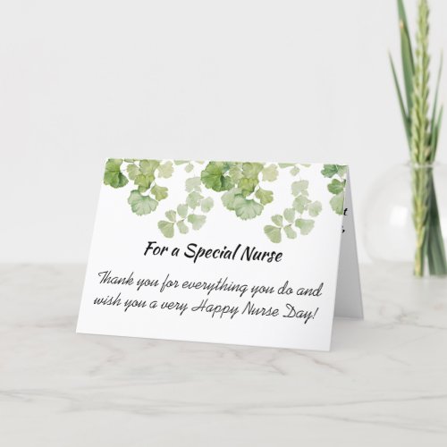 Watercolor Green Floral  Happy Nurse Day Thank You Card