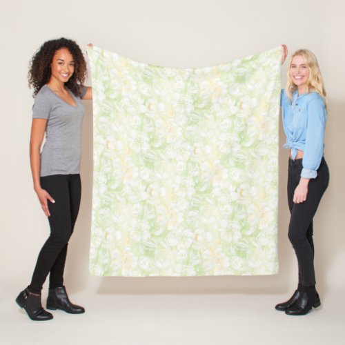 Watercolor green flowers fleece blanket