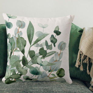 Watercolor Green Foliage Greenery Leaves Throw Pillow