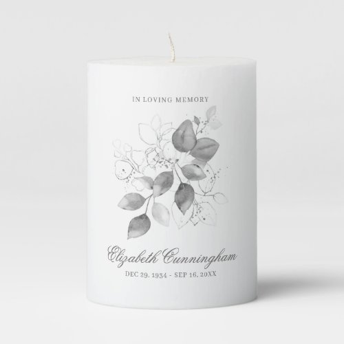 Watercolor Green Foliage Leaves Memorial Pillar Candle