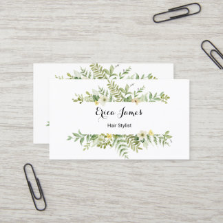 Watercolor Green Foliage Salon Business Card
