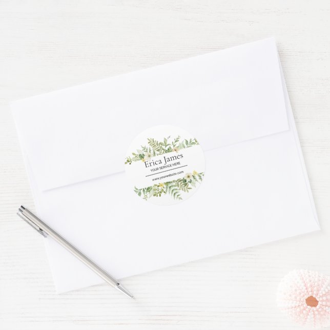 Watercolor Green Foliage Salon  Classic Round Sticker (Envelope)