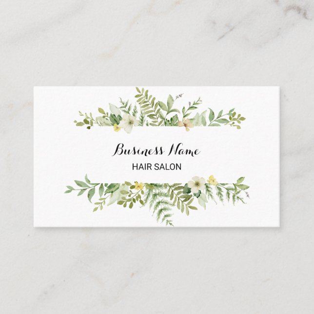 Watercolor Green Foliage Salon  Loyalty Card (Front)