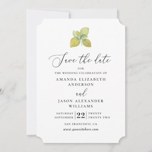 Watercolor green foliage Simple greenery script Save The Date