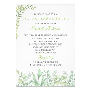 Watercolor Green Foliage Virtual Baby Shower Invitation