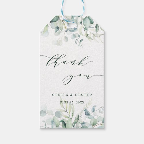 Watercolor Green Foliage Wedding Thank You Gift Tags