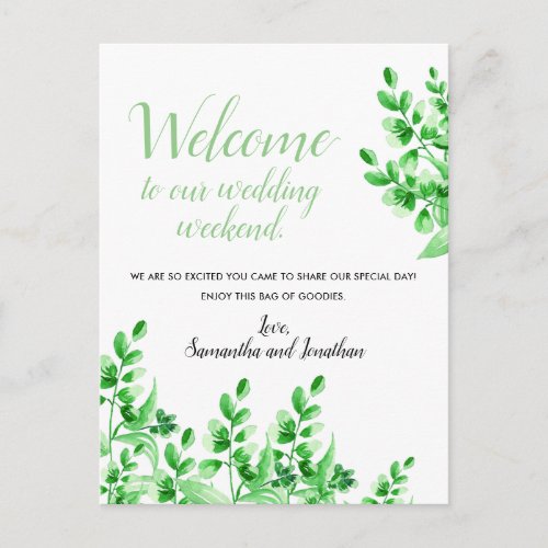 Watercolor Green Foliage  Welcome to our Wedding Postcard