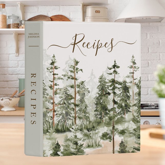 Watercolor Green Forest Cookbook Recipe Mini Binder (In situ Kitchen)
