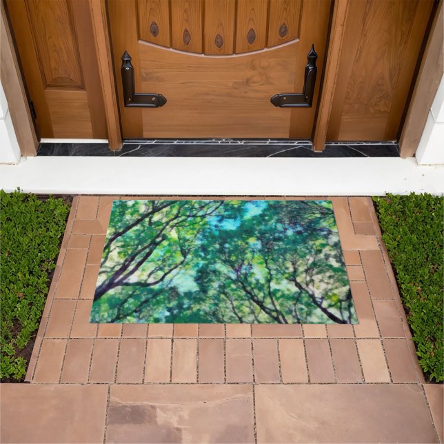 Watercolor Green Forest Doormat (Outdoor)
