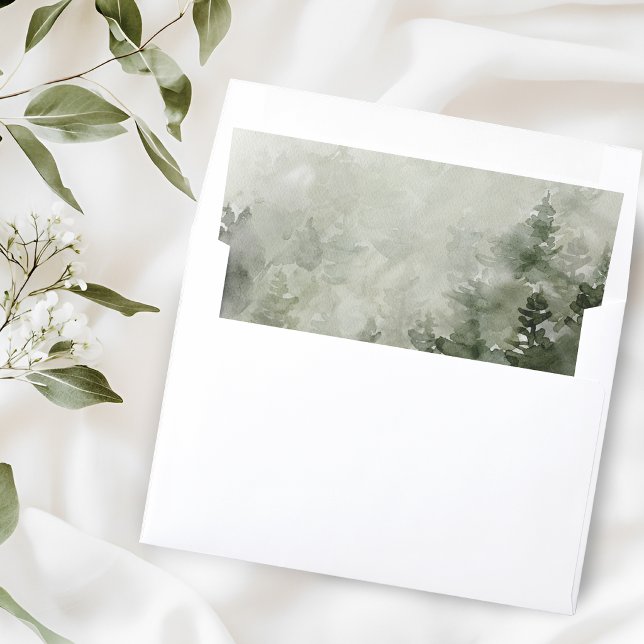 Watercolor green forest landscape envelope liner (Creator Uploaded)