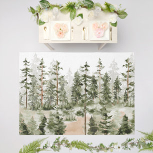 Watercolor Green Forest Landscape Outdoor Rug