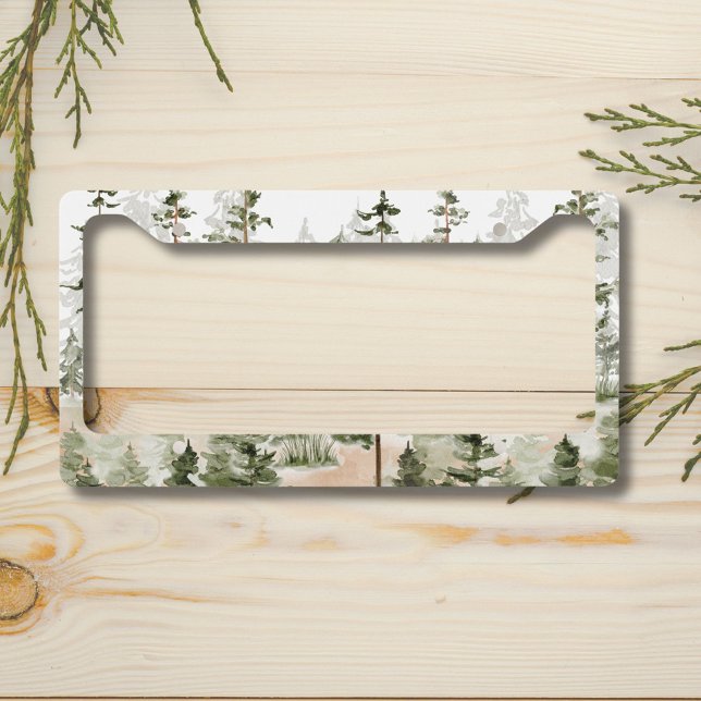 Watercolor Green Forest License Plate Frame (Close up)