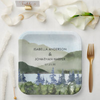 Watercolor Green Forest Mountain Outdoor Wedding