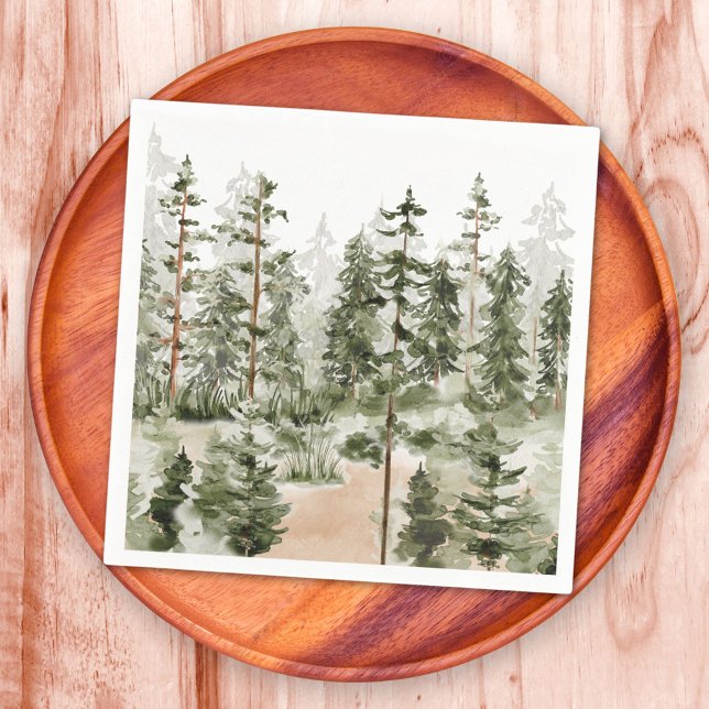 Watercolor Green Forest Napkins (In situ)