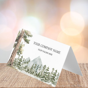 Watercolor Green Forest Outdoor Folded Business Card