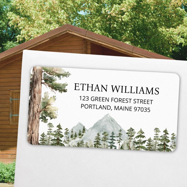Watercolor Green Forest Personalized Address Label (In situ)