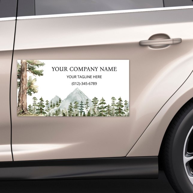 Watercolor Green Forest Personalized Business Car Magnet (In situ)