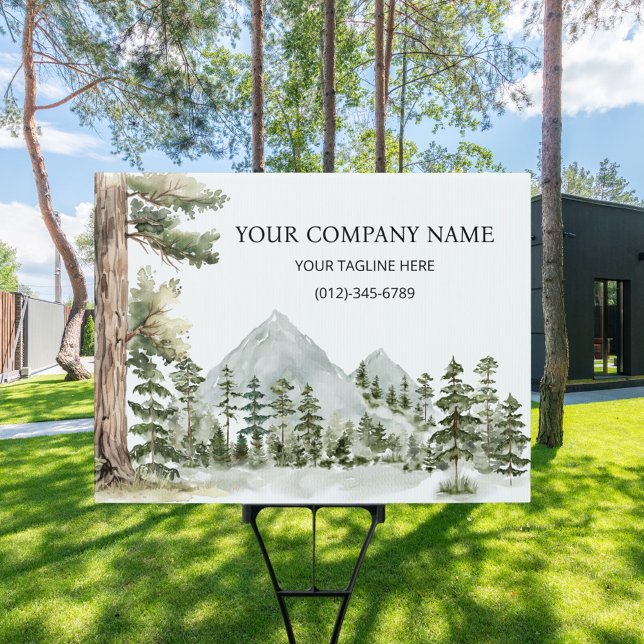 Watercolor Green Forest Personalized Business Sign (In situ)