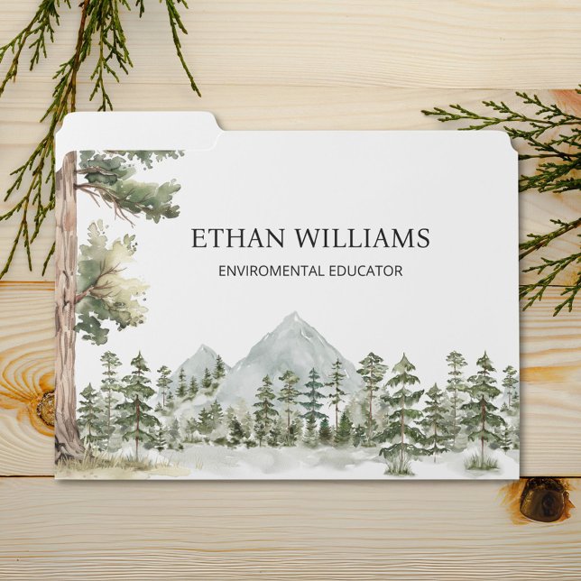 Watercolor Green Forest Personalized  File Folder (Close up)