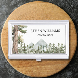 Watercolor Green Forest Personalized Outdoor  Business Card Case