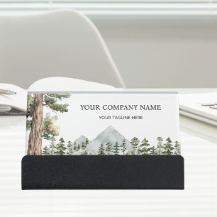 Watercolor Green Forest Personalized Outdoor  Desk Business Card Holder