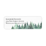 Watercolor Green Forest Return Address Label<br><div class="desc">Return address label with watercolor forest scene of green pine trees. The template is set up for you to add your name and address in elegant uppercase typography.</div>