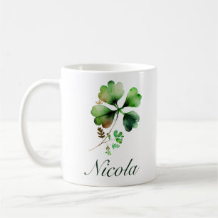 Watercolor Green Four Leaf Clover St Patrick's Day Coffee Mug