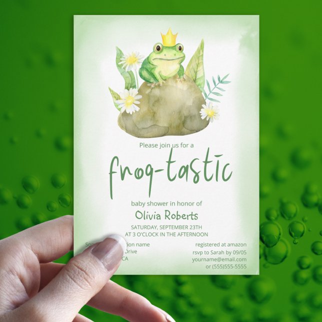 Watercolor Green Frog Frog-tastic Baby Shower Invitation (Creator Uploaded)