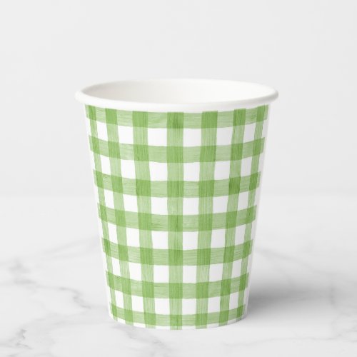 Watercolor Green Gingham Baby Shower  Paper Cups