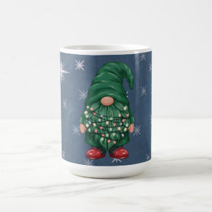 Watercolor Green Gnome Christmas Lights Coffee Mug