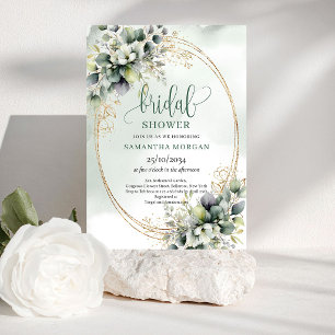Watercolor Green Gold Bridal Shower Invitation
