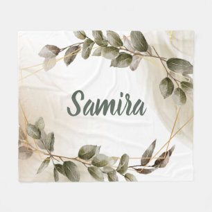 Watercolor Green & Gold Custom Name Personalized Fleece Blanket