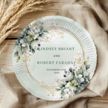 Watercolor Green Gold Eucalyptus Paper Plates