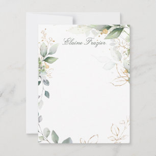 Watercolor green & gold foliage Flat Note Card